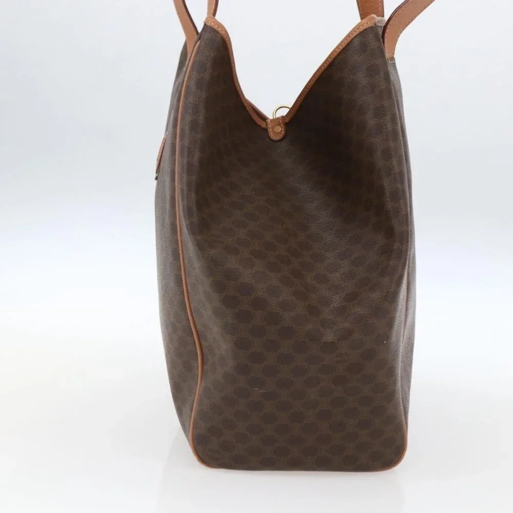 Authentic CELINE Macadam Canvas Shoulder Bag PVC Leather Brown Gold - Picture 12 of 16